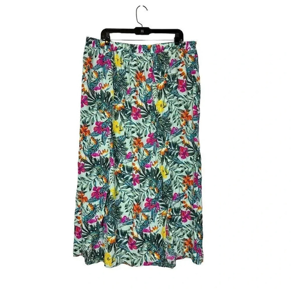 Swim by Cacique Tropical Flamingo Midi Skirt 18/20 Multicolor Floral Side Slits - Picture 1 of 9